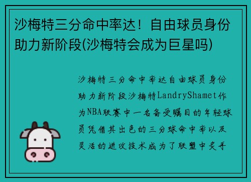 沙梅特三分命中率达！自由球员身份助力新阶段(沙梅特会成为巨星吗)